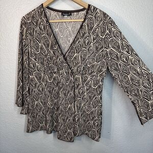 VTG Babydoll Top Women L Brown V Neck Stretch Whimsy Sleeves USA Made Y2K Fairy